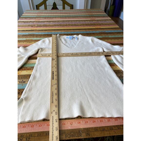 DRAPER JAMES S Ivory Bailey Peplum Sleeve Sweater Women's Pullover V-Neck Shirt - Picture 12 of 12